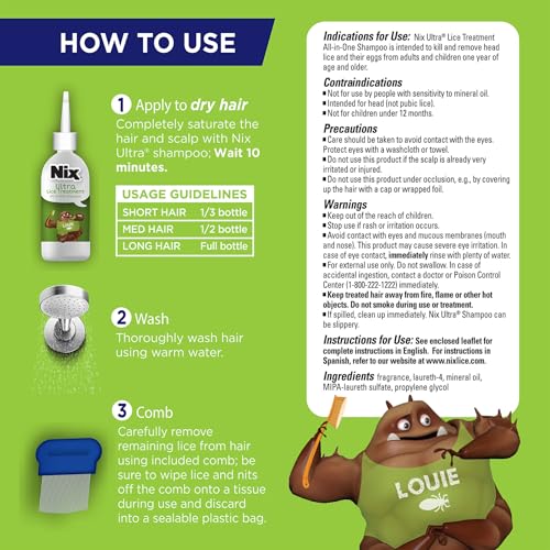 Nix Ultra Superlice Treatment Shampoo with Lice Comb, 4 Fl Oz