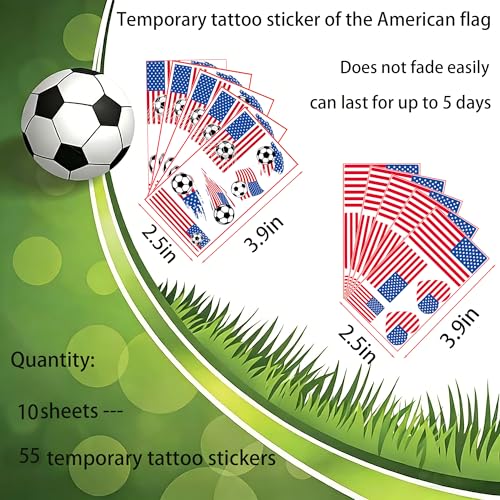 American Flag Soccer Temporary Tattoos - 55 Pieces for Soccer Party & Independence Day