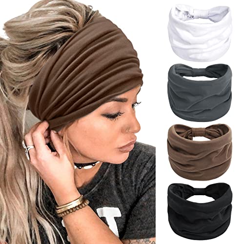 Headbands for Women 7'' Extra Wide Head Bands Non Slip Boho Women’s Hair Band Fashion Knotted Workout Yoga Turban Head Wraps African Hair Accessories