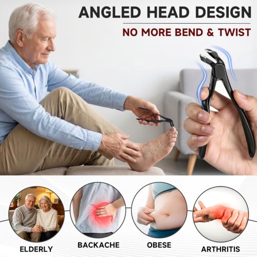 Ergonomic Long Handle Toenail Clippers for Seniors - 4.75" Curved