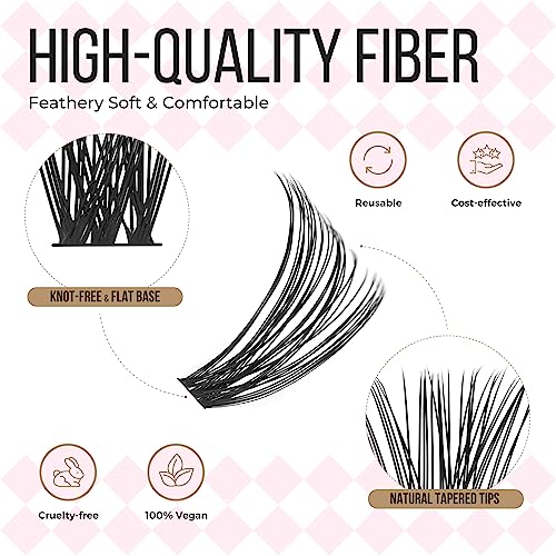 LASHVIEW Lash Extension Clusters with Lash Bond and Seal 280pcs D Curl Lash Clusters Natural Look Cluster Lashes Extensions and Bond and Seal Glue Waterproof, Latex Free Reusable 9-16mm MIX (30+40D)