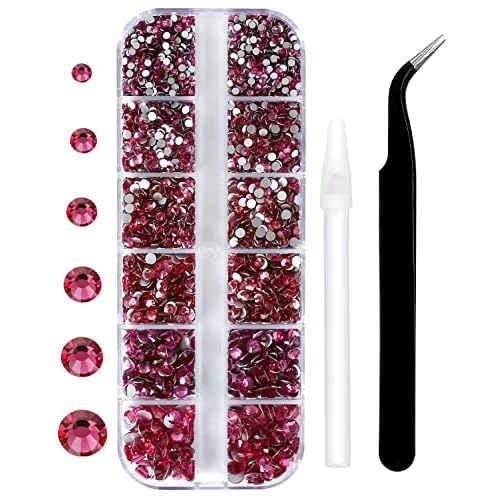 White and Rose Flatback Rhinestones for Nail Craft,Makeup,Gemstones Rhinestones with Tweezers and Picking Pen