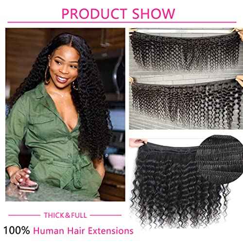 Deep Wave Human Hair Bundles 12A Grade Brazilian Hair Deep Wave 3 Bundles Double Weft Weave Natural Color Curly Bundles 12 14 16 Inch 100% Virgin Remy Hair For Black Women