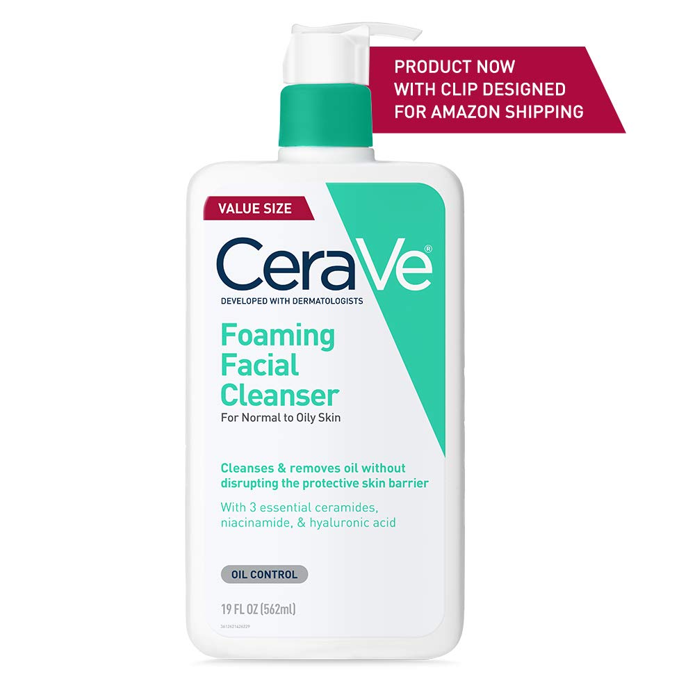 CeraVe Foaming Facial Cleanser | Daily Face Wash for Oily Skin | Hyaluronic Acid + Ceramides + Niacinamide| Fragrance Free & Paraben Free | Non-Drying Oil Control Face Wash | 19 Fluid Ounce