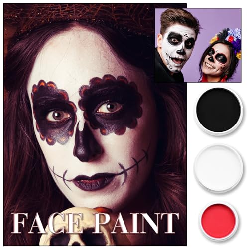3-Piece Face & Body Paint Set - Red, Black, White SFX Makeup