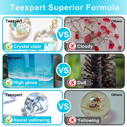 Teexpert Epoxy Resin Crystal Clear: 64OZ Epoxy Resin kit Fast Curing Heat Resistant for Casting Coating Art DIY Craft Jewelry Wood Table Top Flower Preservation- 2 Part(32OZ Resin and 32OZ Hardener)