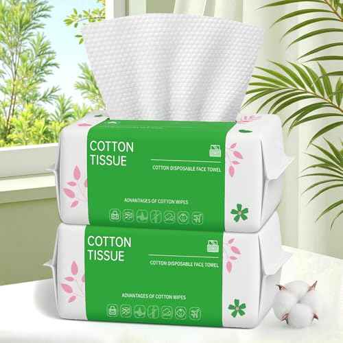 Disposable Face Towels 100 Count, Biodegradable Facial Towels for Sensitive Skin, Ultra Soft & Thick Face Cloth, Lint- free Dry Wipes for Makeup Remover, Skincare and Cleansing (2 Pack)