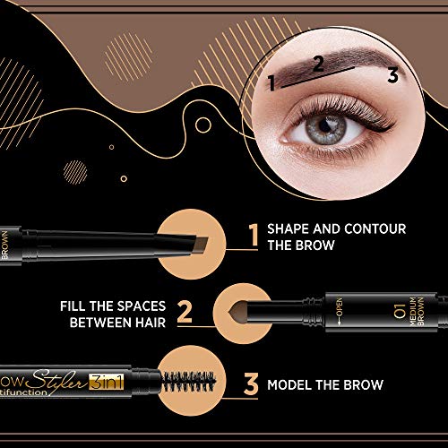 Eveline Brow Styler 3-in-1 Medium Brown Eyebrow Pen