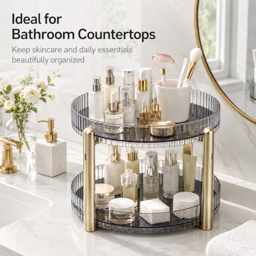360° Rotating Makeup Organizer - 2 Tier Spinning Cosmetics Storage