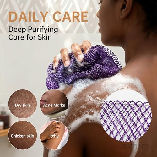 ARCH&M African Net Sponge 2-Pack, 53" Exfoliating Back Scrubber