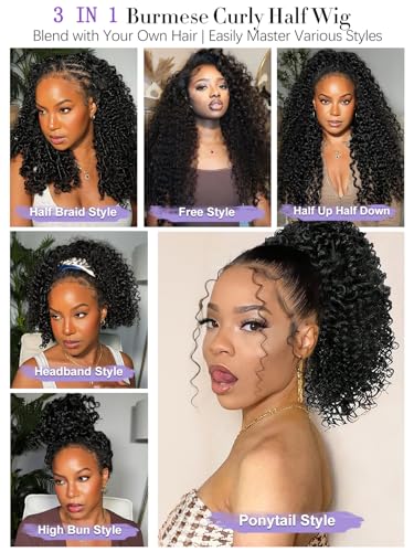 Burmese Curly Half Wig Human Hair 18" 180% Density Glueless