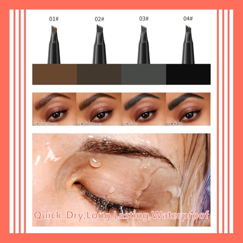 4-Fork Tip Eyebrow Pencil 2-in-1 with Gel & Brush, Waterproof