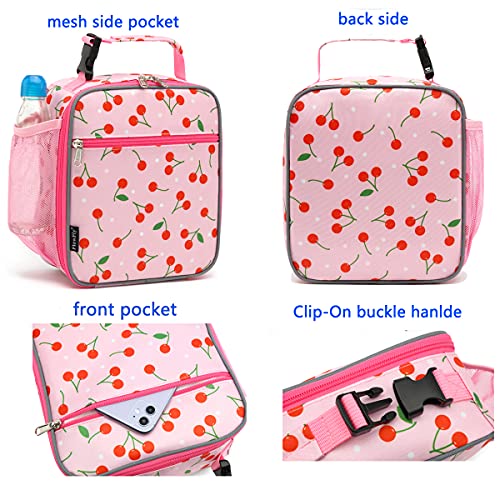 FlowFly Kids Lunch box Insulated Soft Bag Mini Cooler Back to School Thermal Meal Tote Kit for Girls, Boys, Cherry