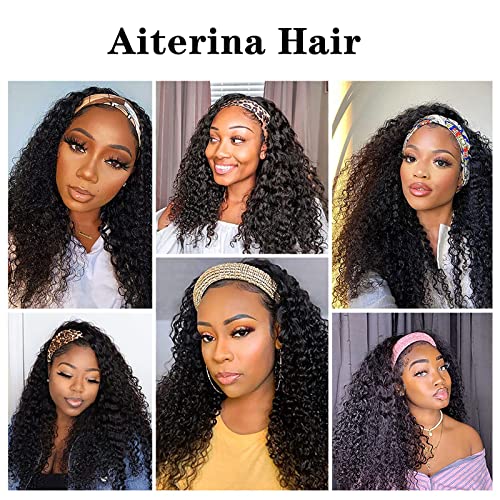 Aiterina Deep Wave Headband Wig 12" Human Hair Glueless