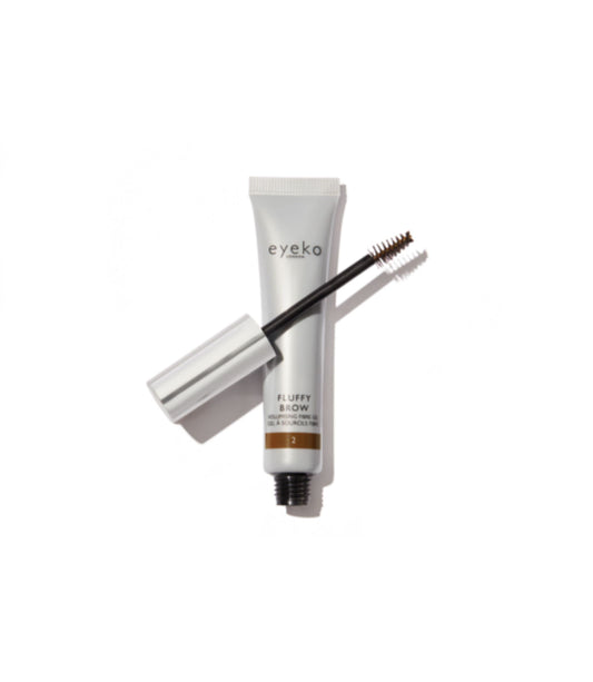 Eyeko Fluffy Brow - Shade 2 Warm Medium Brown - Fiber Enhanced Tinted Brow Gel - Volume & Hold - With Castor Oil and Vitamin E - Vegan 8ml