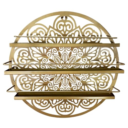 Mandala Shape Shelves, Essential Oil & Nail Polish Organizer - Display Holder Storage Shelf Spice Rack - Black or Gold - Wall Mounted Round Oil Bottle Storage, Cosmetics Display Rack (Gold)