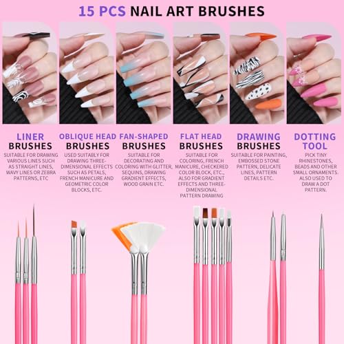 Fandamei 26-Piece Nail Art Tools Set - Brushes, Dotting Tools & Palette
