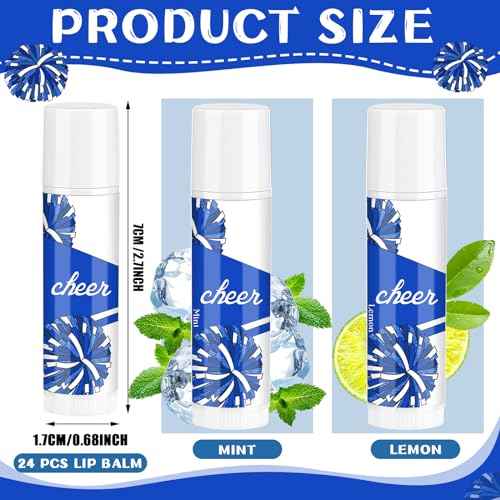 24 Pcs Cheer Lip Balm Cheer Teams Camp Gifts Pom Pom Leaders Party Favors Gear Lip Balm Mom Gift for Competitive Party Guest Supplies(Blue and White)