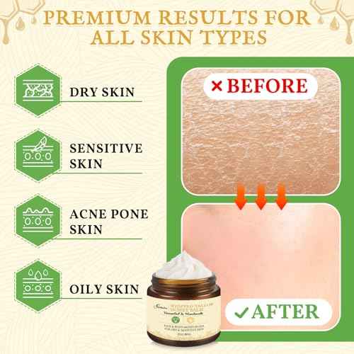 Beef Tallow for Skin 2oz | Tallow And Manuka Honey Balm | Unscented Tallow Face Moisturizer | Beef Tallow for Face | Organic Grass Fed Beef Tallow Balm | Whipped Beef Tallow Lotion Face Cream