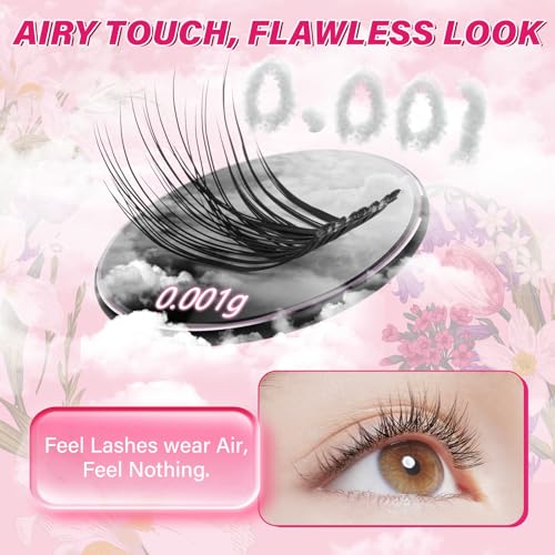 PROLASHBEAUTY Natural Lash Clusters Wispy Lashes Invisible Band Eyelash Clusters CC Curl Individual Lashes Natural Look Lashes Clusters with Super Thin Band Reusable Soft & Comfortable (Nira,8-16mix)