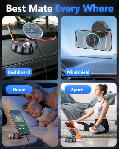 15W MagSafe Car Charger Mount with Dual Input & 360° Rotation
