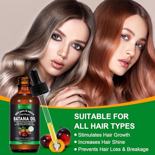 Batana Oil for Hair Growth with Scalp Massager - 100% Pure & Natural Batana Oil from Honduras, Eliminate Hair Split Ends,Enhances Hair & Skin Radiance Nourishment, All Hair Types 2.02 fl oz