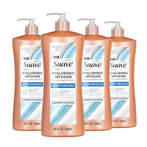 Suave Hyaluronic Infusion Moisturizing Conditioner, Long Lasting Hydration for Dry, Dehydrated Hair with Hyaluronic Acid, 28 oz Pump, 4 Pack