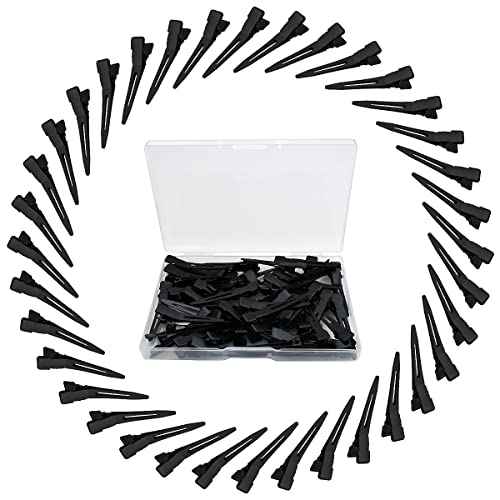Tenalleys 50 Pcs 1.77Inch Black Metal Duck Bill Hair Clips for Women, Hair Coloring, Bows DIY, Hair Extensions, Salon