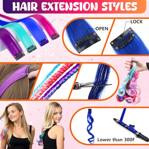 Jim&Gloria Dustless Hair Chalk Set with Clip-in Extensions