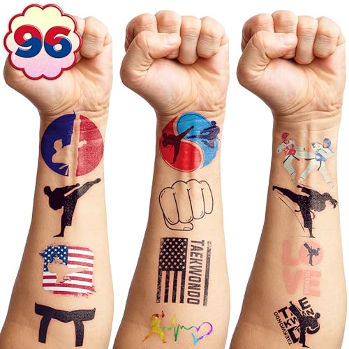 96 Pcs Taekwondo Temporary Tattoos for Kids Party Favors