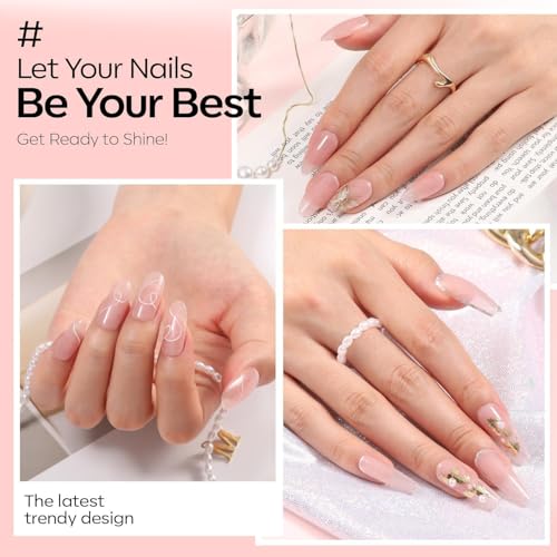 modelones Nude Gel Polish Jelly Natural Pink Gel Nail Polish French Tip Base Color Translucent Soak Off U V Soap Nails for Nail Art Manicure at Home 15ML