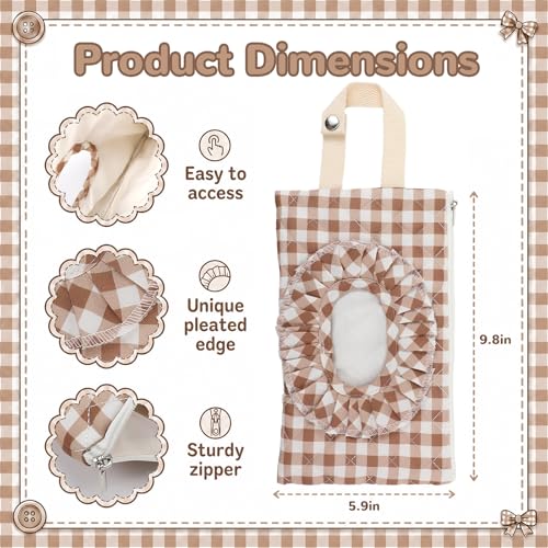 Brown Gingham Quilted Wipe Pouch with Ruffle & Zipper