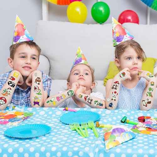 Mario Birthday Party Supplies, 34Pcs Temporary Tattoos Party Gifts, Glow In The Dark Removable Skin Safe, Fake Tattoo Stickers for Goody Bag Treat Bag Stuff for Mario Birthday Party