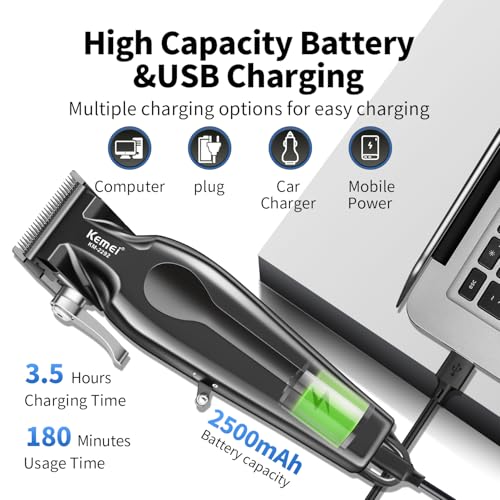 KEMEI Professional Hair Clippers for Men, Clippers for Hair Cutting, Cordless Rechargeable Hair Clippers, Haircut Clippers, Hair Cutting Tools, LED Display, Gifts for Men 2292