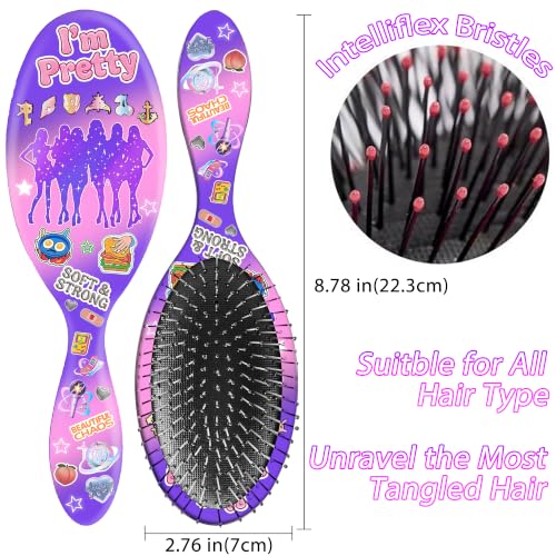 Purple Paddle Hair Brush Gift Set with Satin Scrunchies for Girls