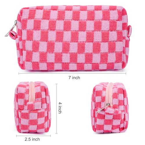 SOIDRAM 2 Pack Checkered Makeup Bag 7x4 Pink