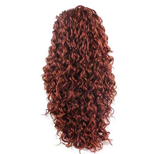 MX angel Long Heat Resistant Synthetic Hair Celebrity Burgundy Wine Red Stylish Curly Lace Front Wig