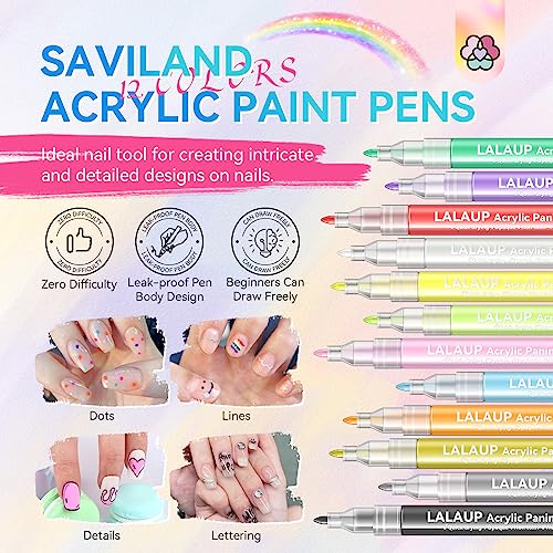 Saviland 12 Colors Nail Art Pens Set for Gel Polish with French Manicure Kit 4PCS French Tip Nail Tools & & French Nails