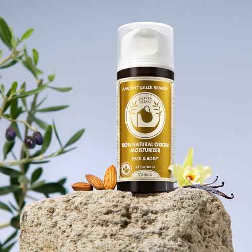 Ancient Greek Remedy Vanilla Butter Cream - Organic Body & Face Moisturizer with Sweet Almond, Jojoba & Rosehip Oils, 100% Natural Origin, Vegan, No Synthetic Fragrance 3.4 oz