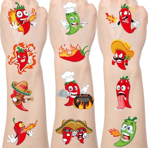 Chili Cook off Temporary Tattoos - Lovarywow 200+ Chili Cook off Decorations for Party Cute Pepper Temporary Tattoos Stickers Gifts Chili Cookoff Prizes Rewards Red Pepper Party Supplies Favors Decor