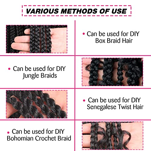 Unionbeauty 8 Packs Pre Stretched Braiding Hair 26 Inch Synthetic Natural Black Braiding Hair Hot Water Setting Crochet Hair for boho box Braid Soft Yaki Texture Hair Extensions Crochet Braids(1B#)