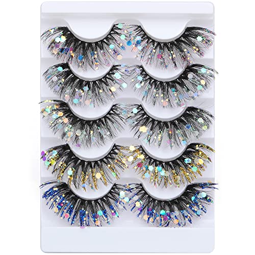 Zegaine Glitter Cat Eye False Eyelashes - 5 Pairs Wispy