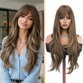 Haloo 26" Blonde Brown Wavy Wig with Bangs - Heat Resistant Synthetic