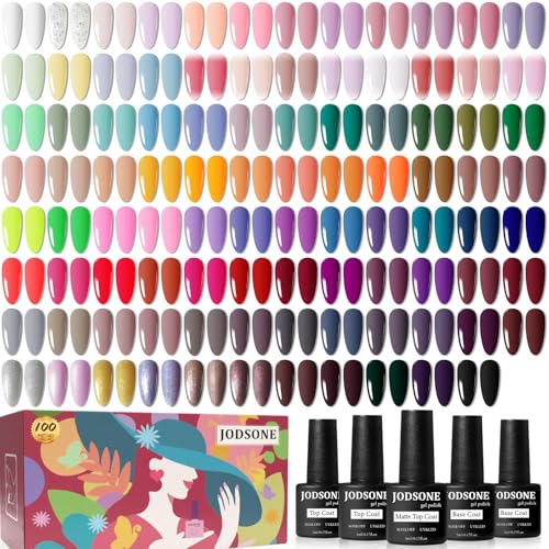 JODSONE 100 PCS Gel Nail Polish Kit No Wipe Soak off Base Coat and Matte Glossy Top Coat Gel Polish Collections for Salon and Home DIY Use