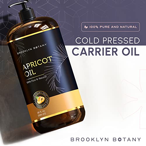 Brooklyn Botany Apricot Kernel Oil for Skin, Hair and Face – 100% Pure and Natural Body Oil and Hair Oil - Carrier Oil for Essential Oils, Aromatherapy and Massage Oil – 8 fl Oz