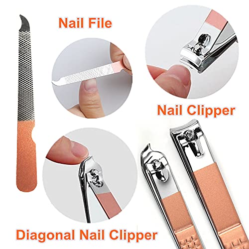 7-Piece Stainless Steel Manicure Set with Travel Case - Rose Gold