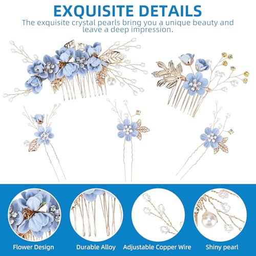 5-Piece Bridal Hair Comb & Clip Set with Rhinestones