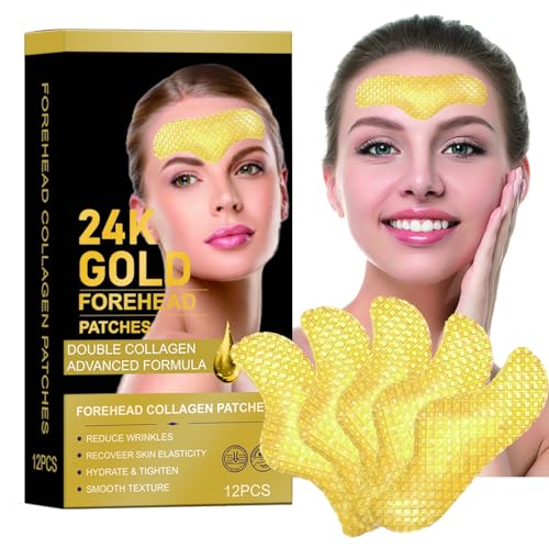 OAKSII 24K Gold Forehead Wrinkle Patches, 12PCS Collagen Anti Wrinkle Patches, Face Wrinkle Patches with Aloe Hyaluronic Acid for Forehead Wrinkles