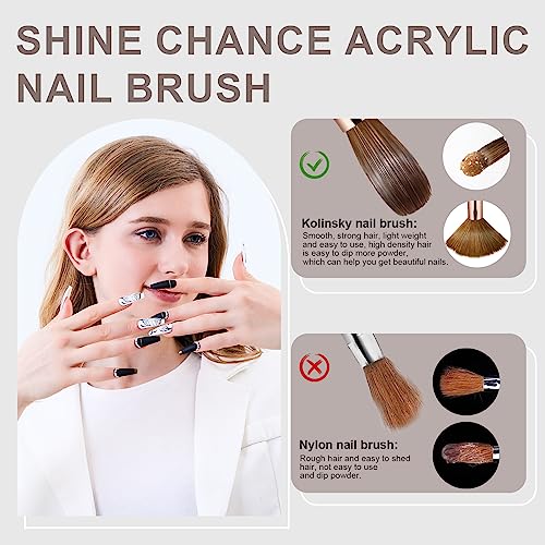 Shine Chance Acrylic Nail Brush Size 2, 100% Real Kolinsky Art Nail Brush for Acrylic Powder Application, Handmade Women Manicure Nail Extension Tool for Professional DIY Home Salon and Beginners