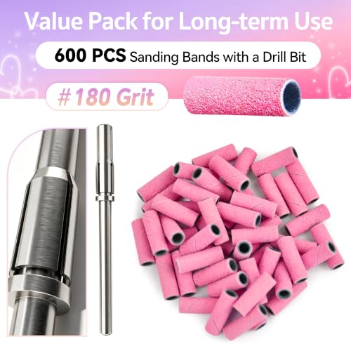 Pink SALVMARY Mini Sanding Bands for Nail Drill 180 Grit - 600 Pcs, Model Variation